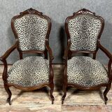 Pair of Napoleon III period curved armchairs in mahogany circa 1850