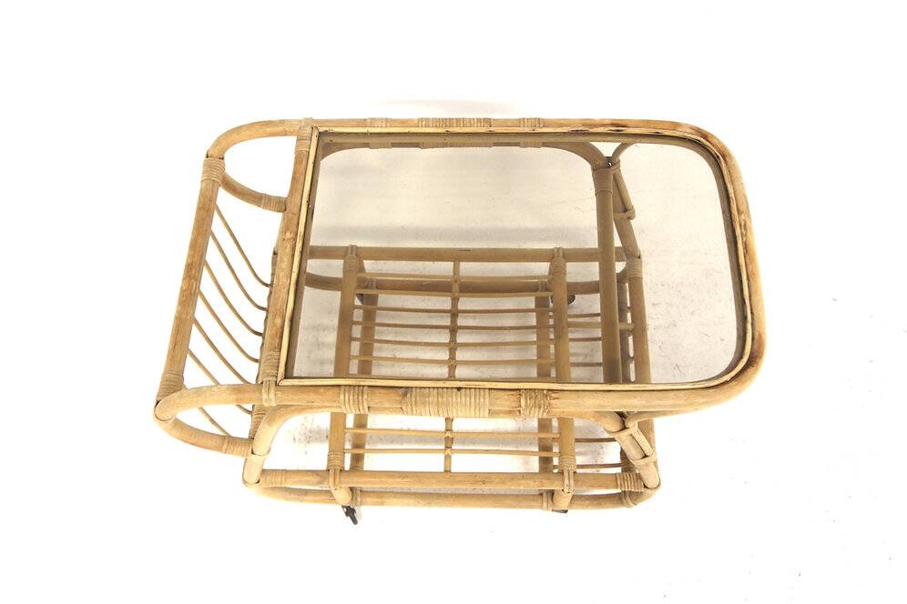 Scandinavian dessert table in rattan and glass, Sweden, 1960.