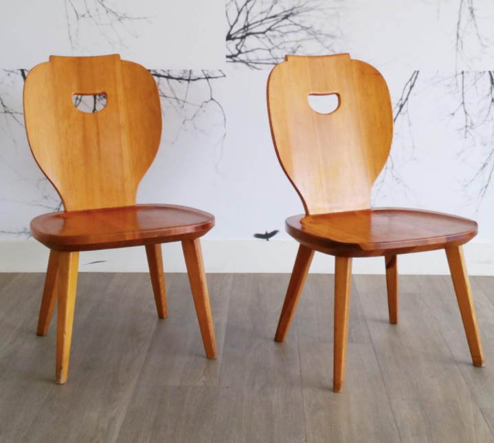 Set of 2 low pine chairs by Carl Malmsten for Svensk Fur 1950