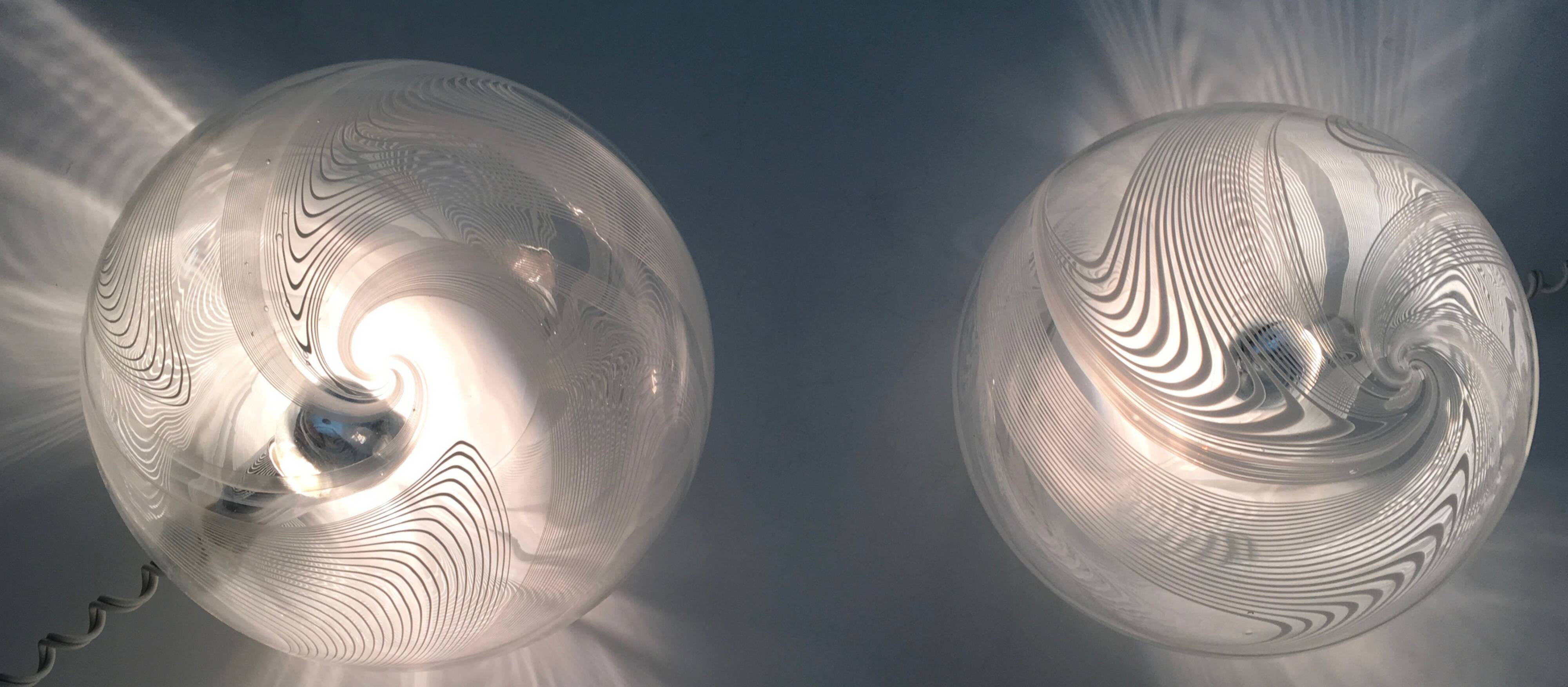Pair of Postmodern Spheric Glass Table Lamps by Lino Tagliapietra for La Murrina