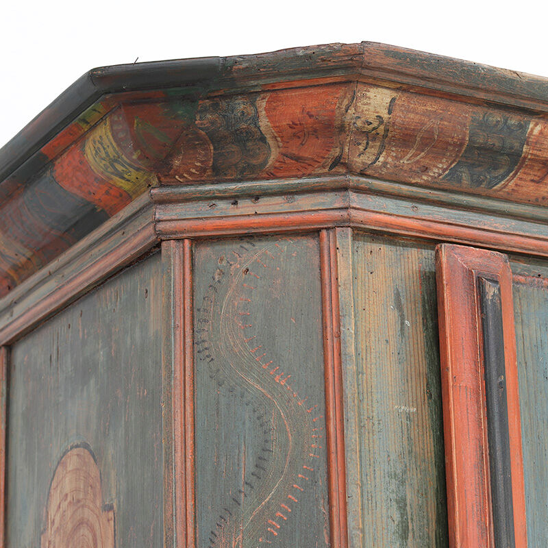 Rustic Weathered Farmhouse Folk Art Painted Bridal Cabinet from 1798