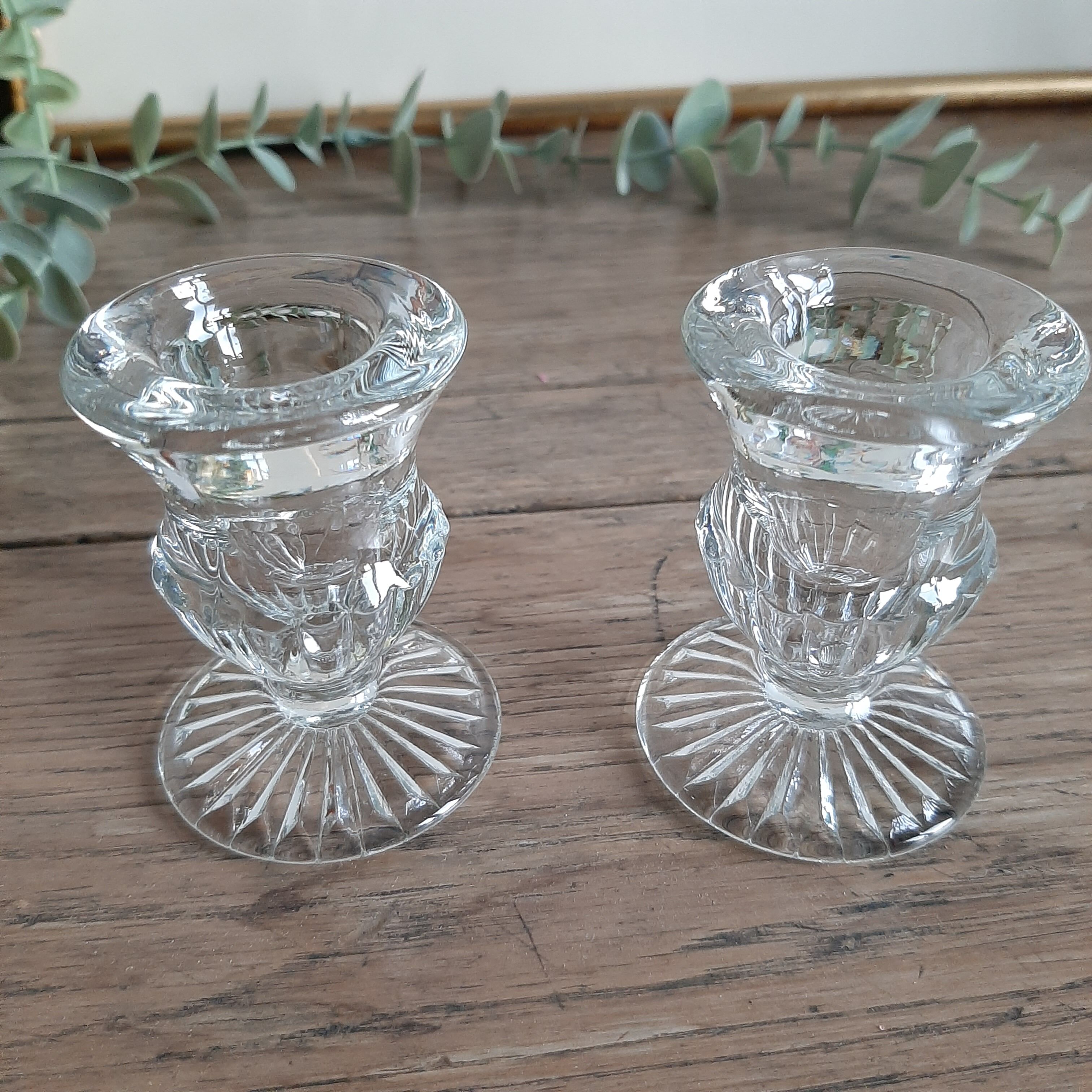 Lot 2 Vintage striated glass candlesticks