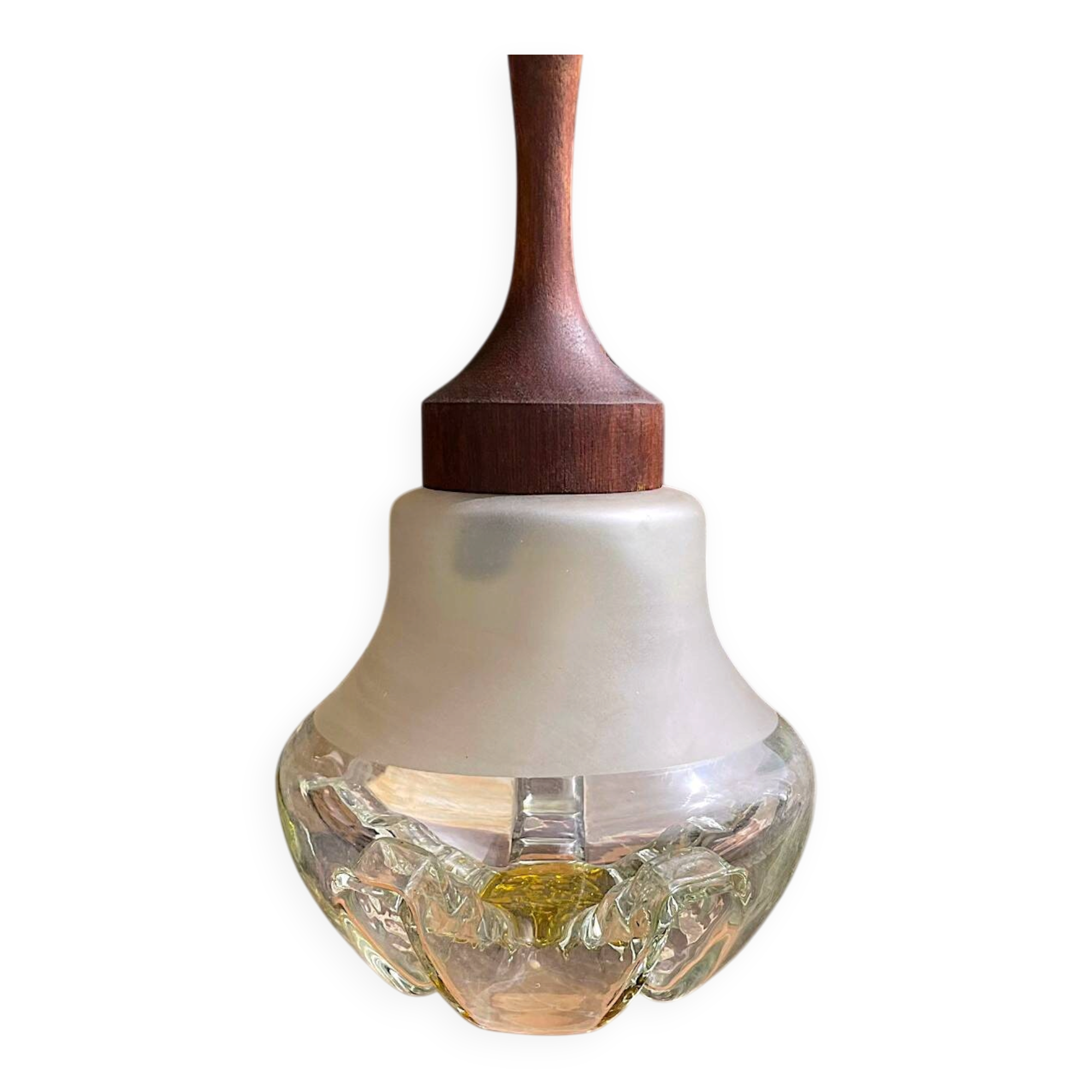 Teak wood and Mazzega style glass pendant lamp