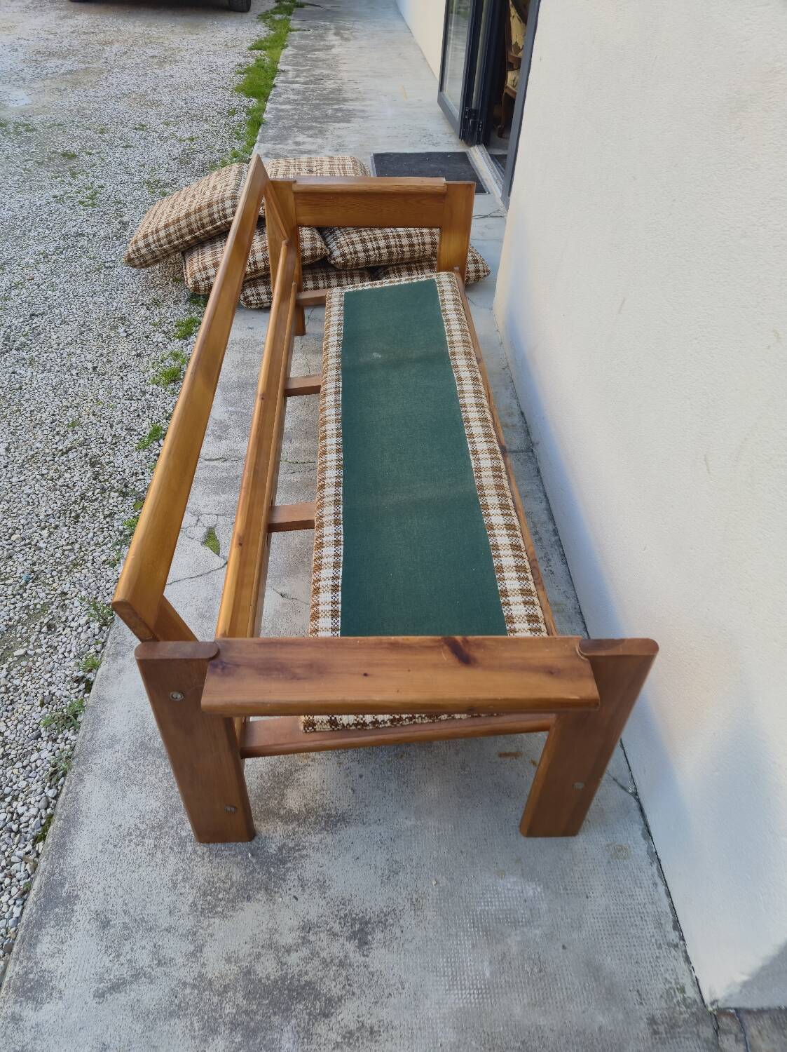 Vintage 3-seater pine sofa, Brutalist style, 1980s