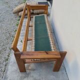 Vintage 3-seater pine sofa, Brutalist style, 1980s