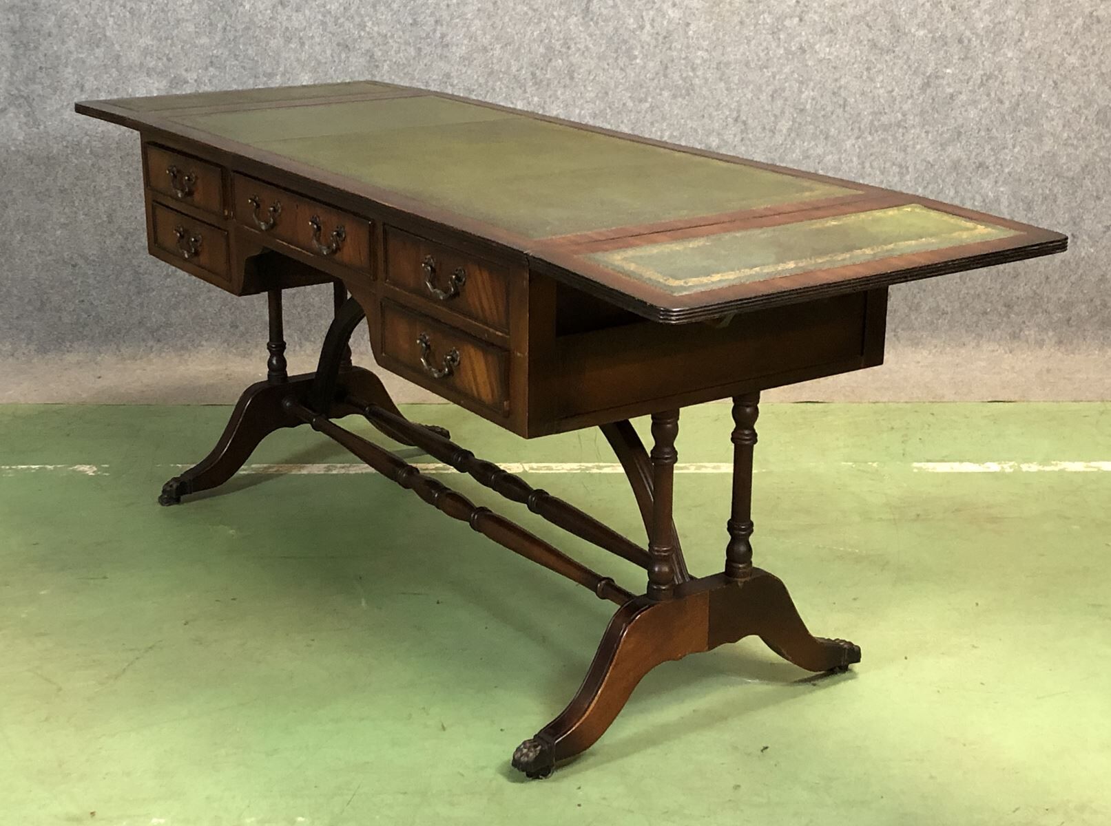 Folding desk English 50s mahogany and leather
