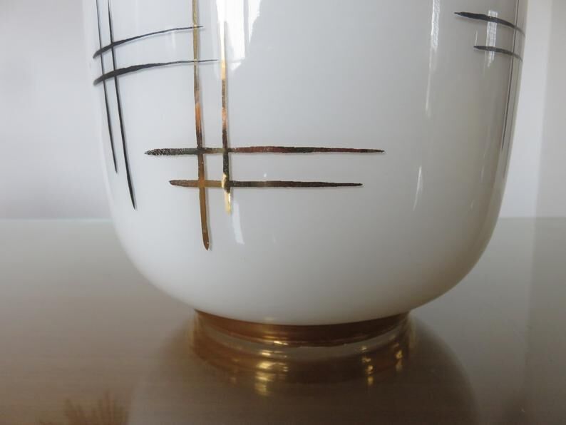 Hanging opaline white gold geometric patterns 60s 70s