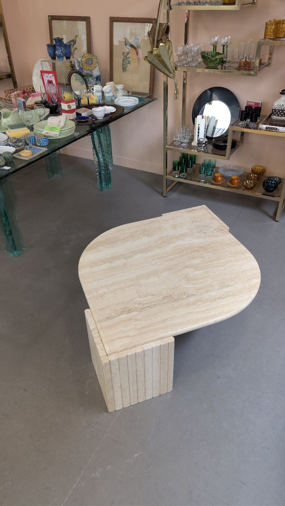 Table basse oeil travertin