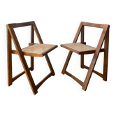 Pair of cane folding chairs