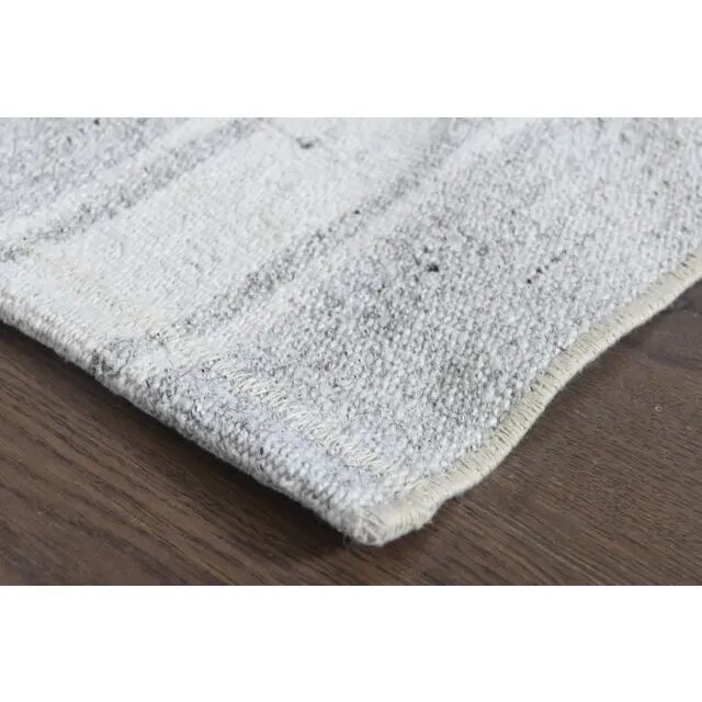 1970s Vintage Turkish Handmade Wool Cotton Beige Kilim Rug 65x200