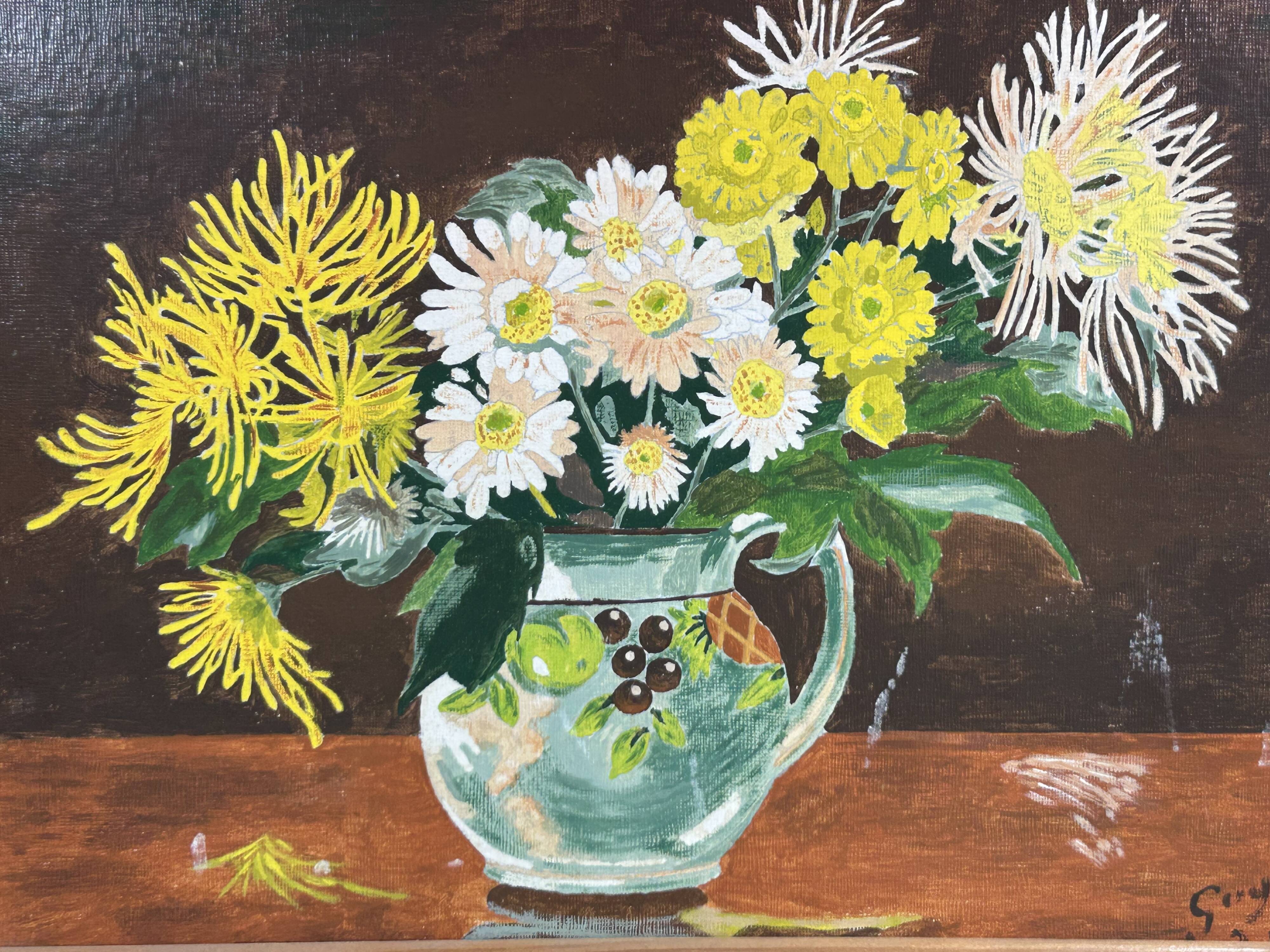 Oil on cardboard, Bouquet of flowers signature to identify Guy?