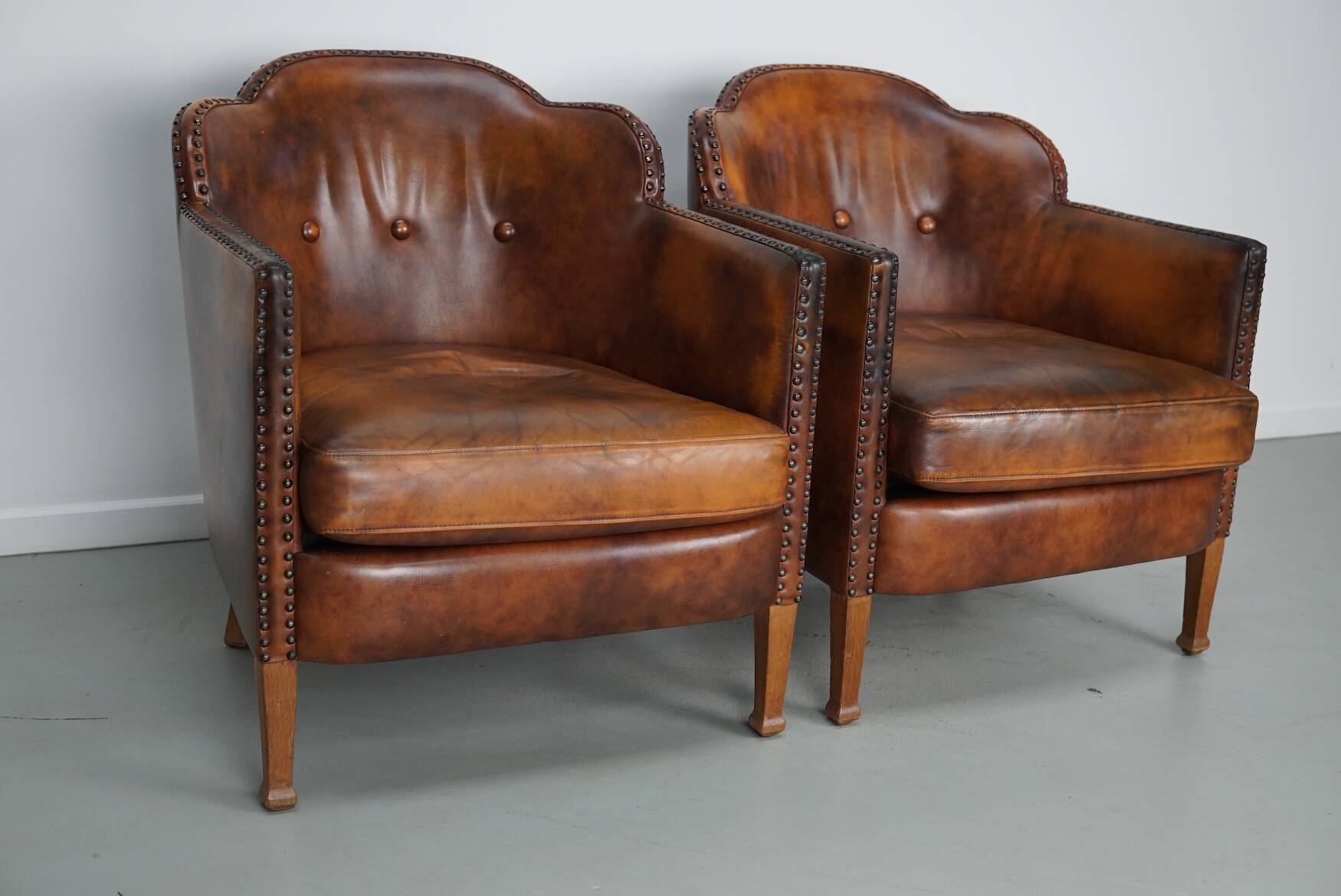Vintage Dutch Cognac-Coloured Leather Club Chair, Lot of 2