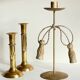 Trio of vintage knotted candlesticks brass