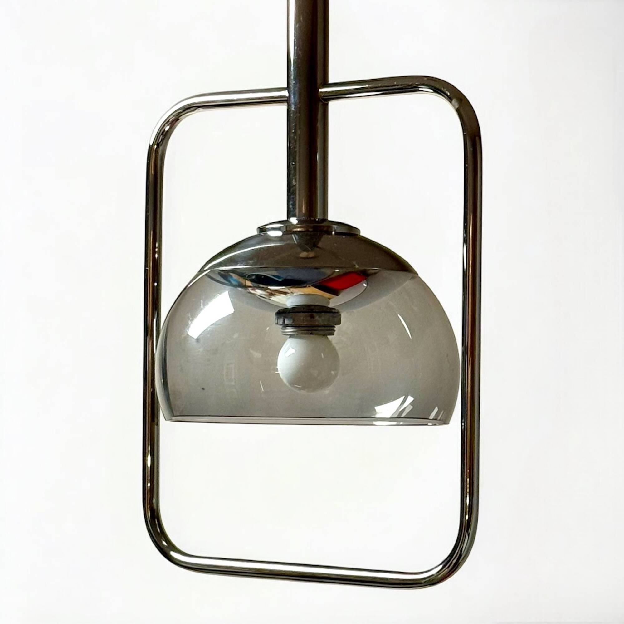 Space Age Pendant Lamp in Chrome Metal and Smoked Plexiglass, 1970s