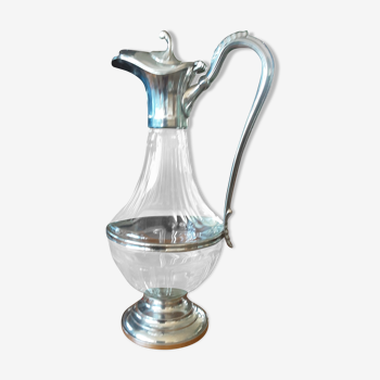 Carafe aiguiere verre et étain vintage