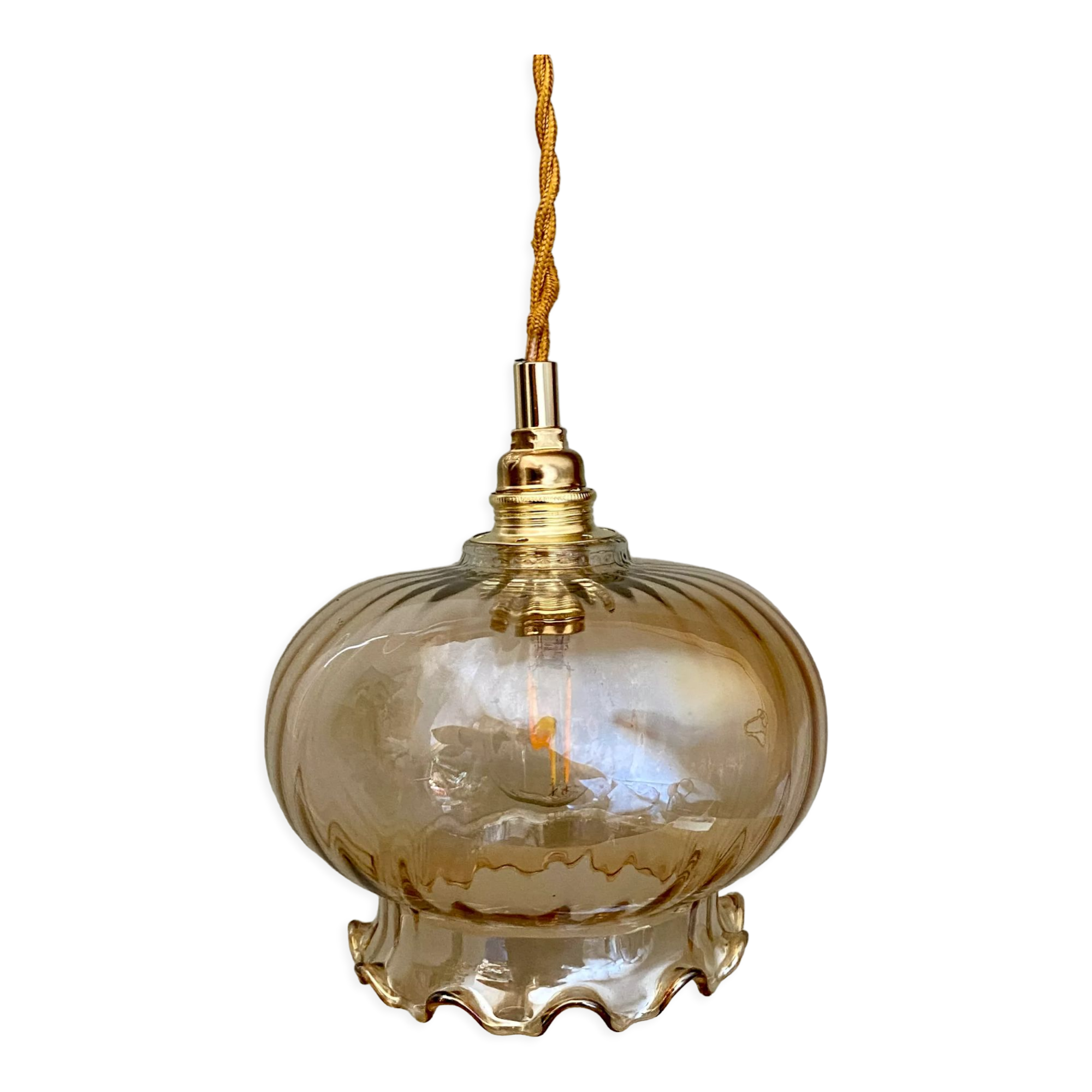 Vintage amber glass globe pendant light