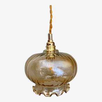 Vintage globe pendant light in amber glass