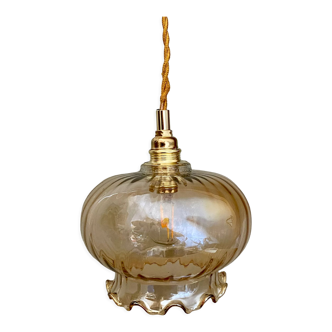 Vintage globe pendant light in amber glass