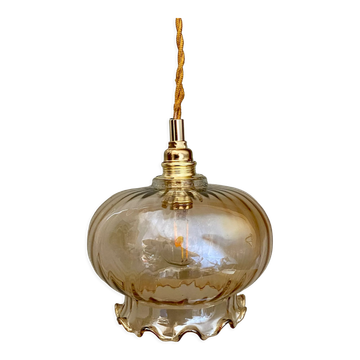 Suspension globe vintage en verre ambré