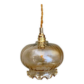 Suspension globe vintage en verre ambré