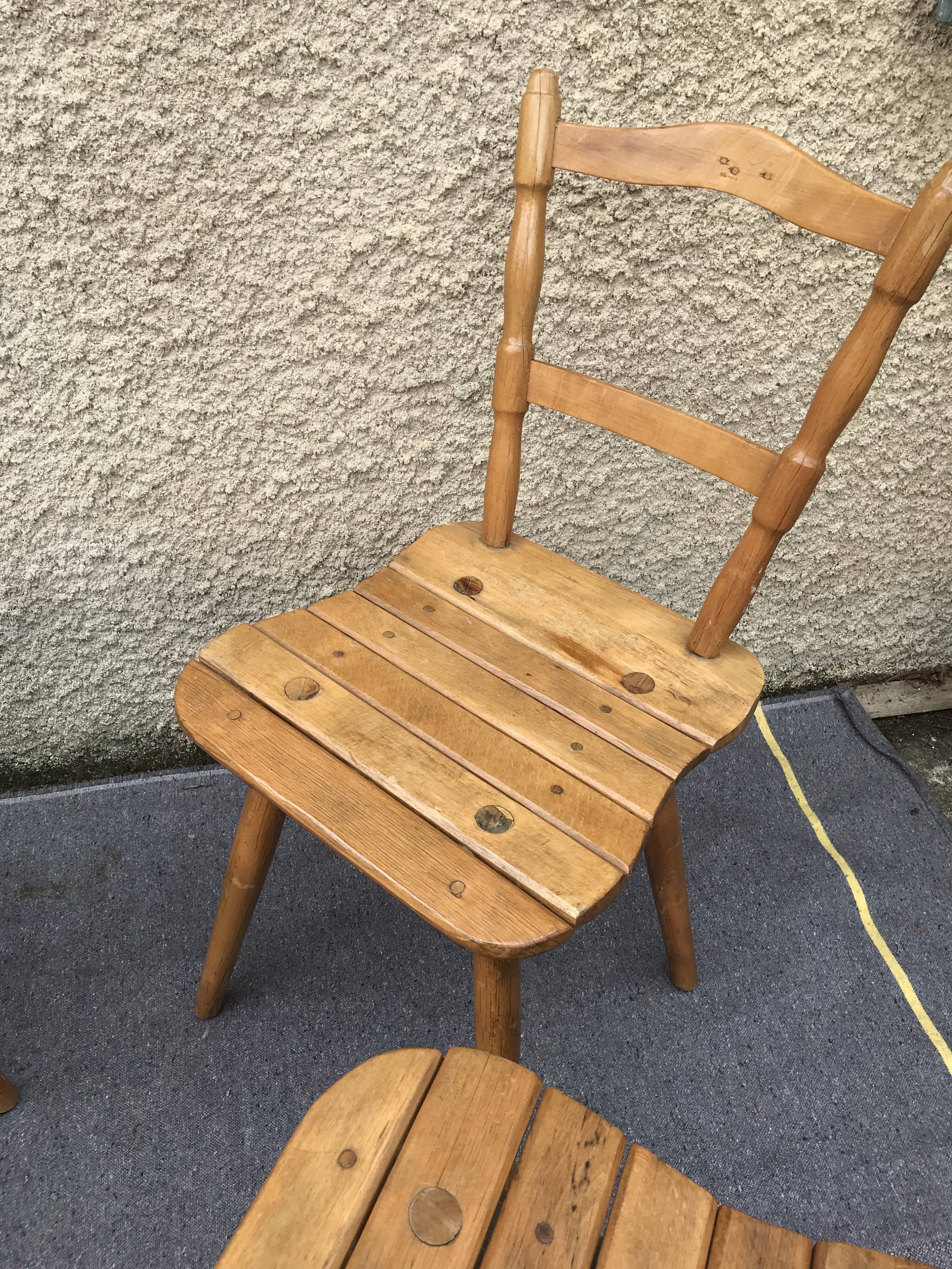 Set of 4 Vintage Beech Chairs Bistro Country Feet Compass