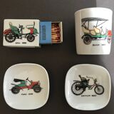 Set of cups, match case collection of old cars Limoges porcelain