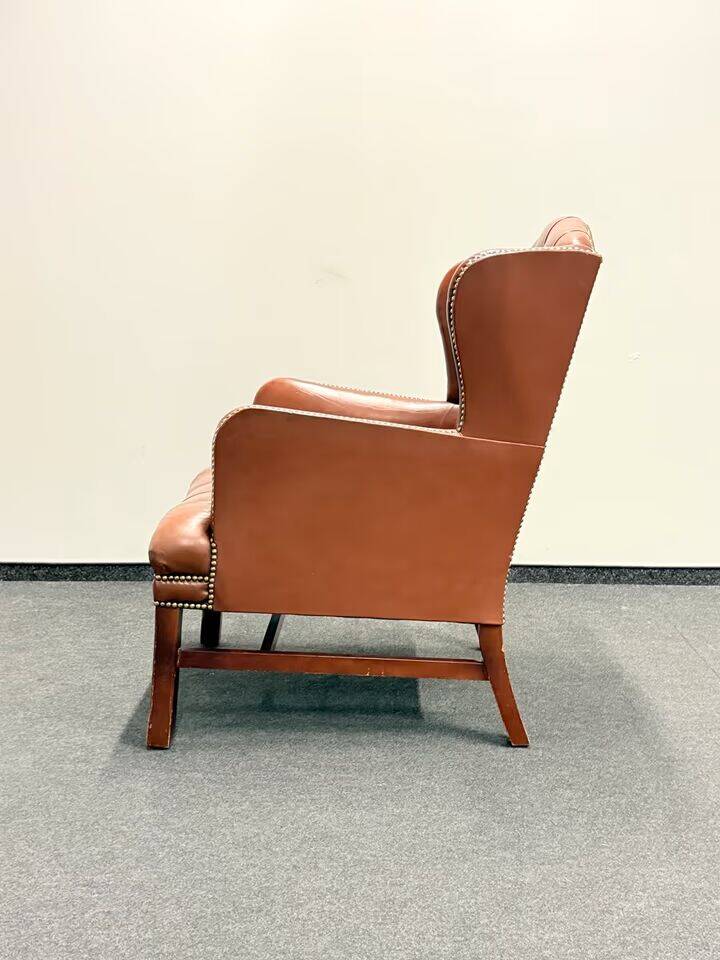 Original Brown Leather Chesterfield Armchair