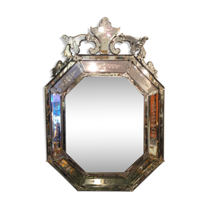 Grand miroir Vénitien à Fronton Fin 19ème Siècle