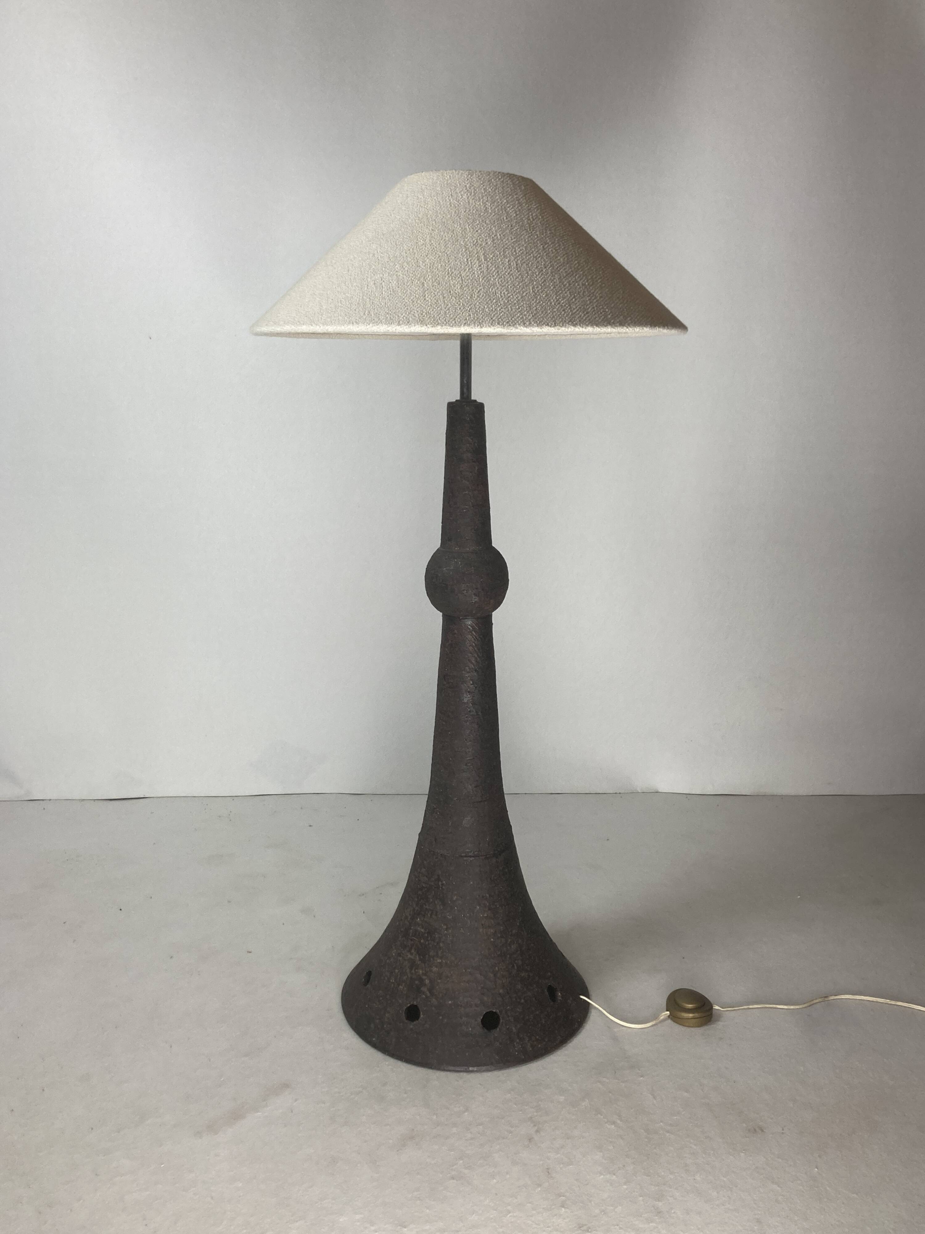 Brutalist Wabi Sabi Dutch Bouclé Shade aand Ceramic Floor Lamp, 1960s
