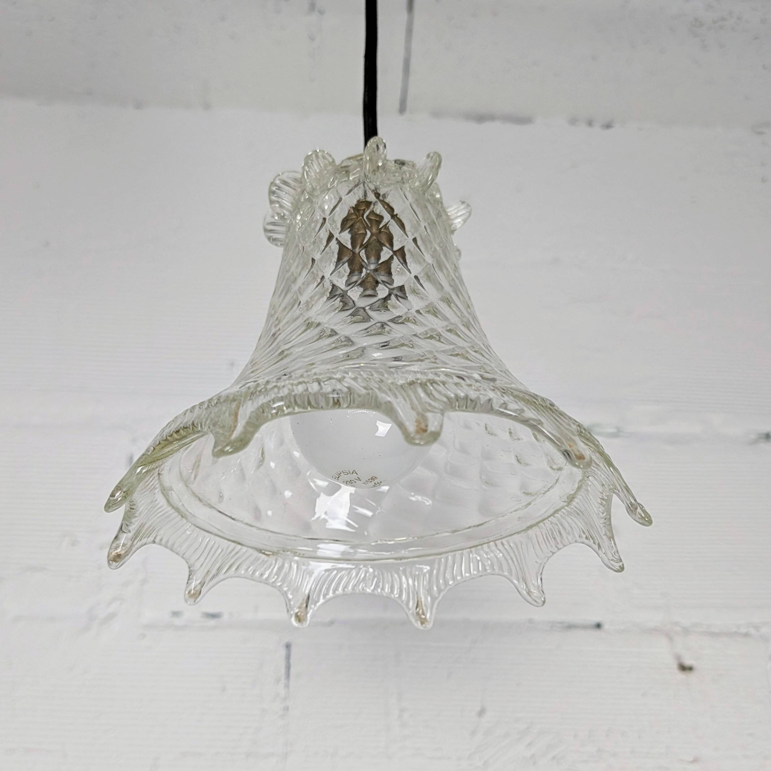 Vintage moulded pressed glass bell pendant