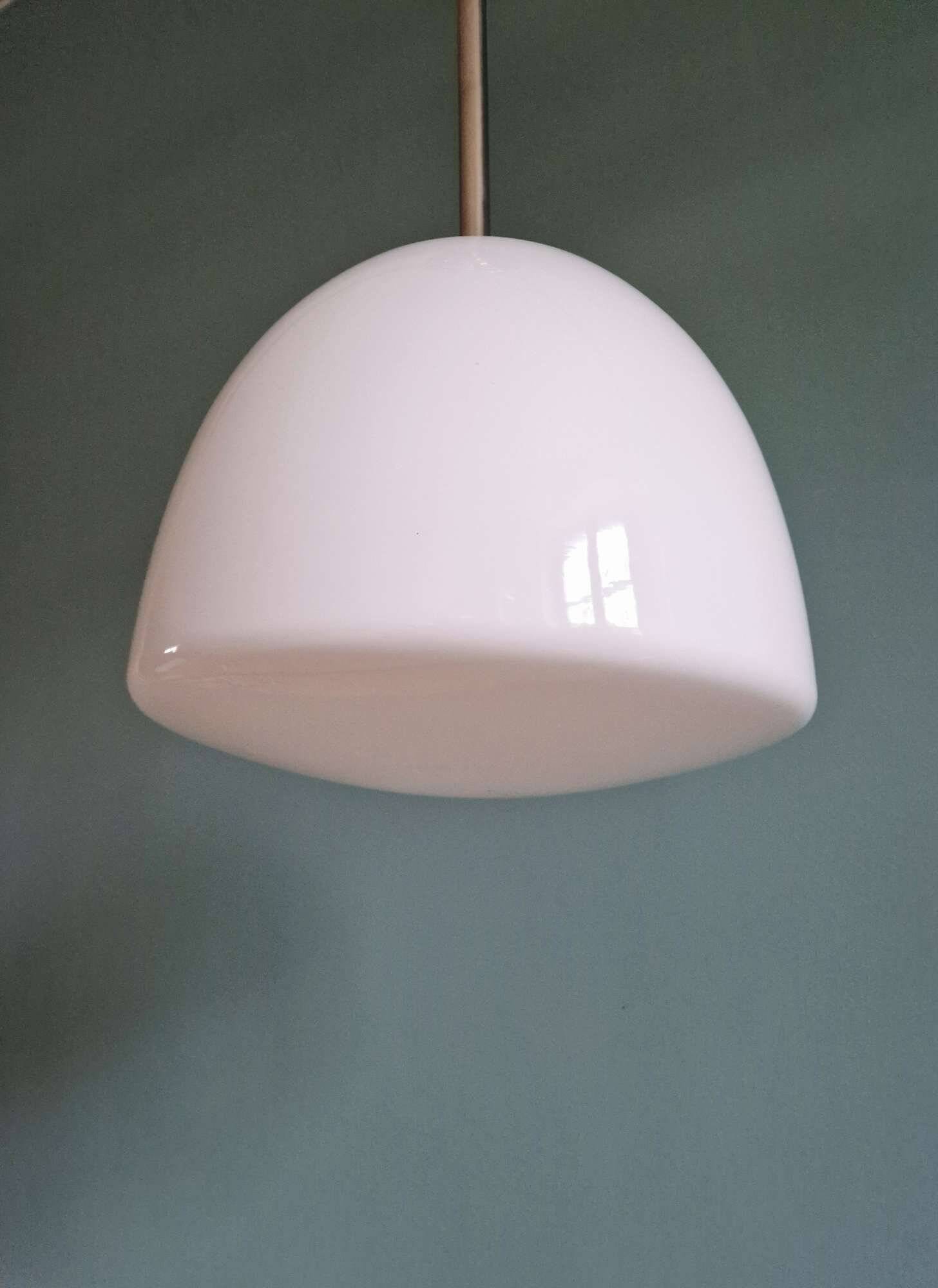 Art Deco pendant light in white opaline glass with chrome frame, 1920-30