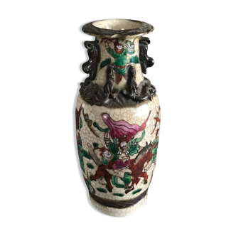 Vase canton céramique de nankin décor de scènes guerrières xixème