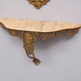 Classic gilded Brass console with oval mirror 1950s Italy
