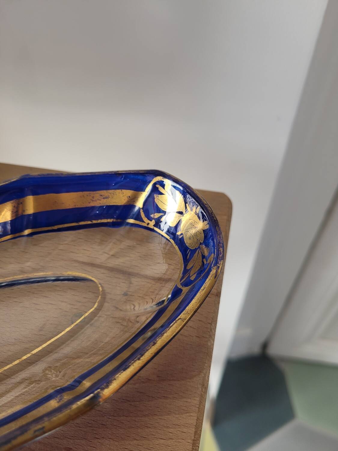 Blue and gold glass dish