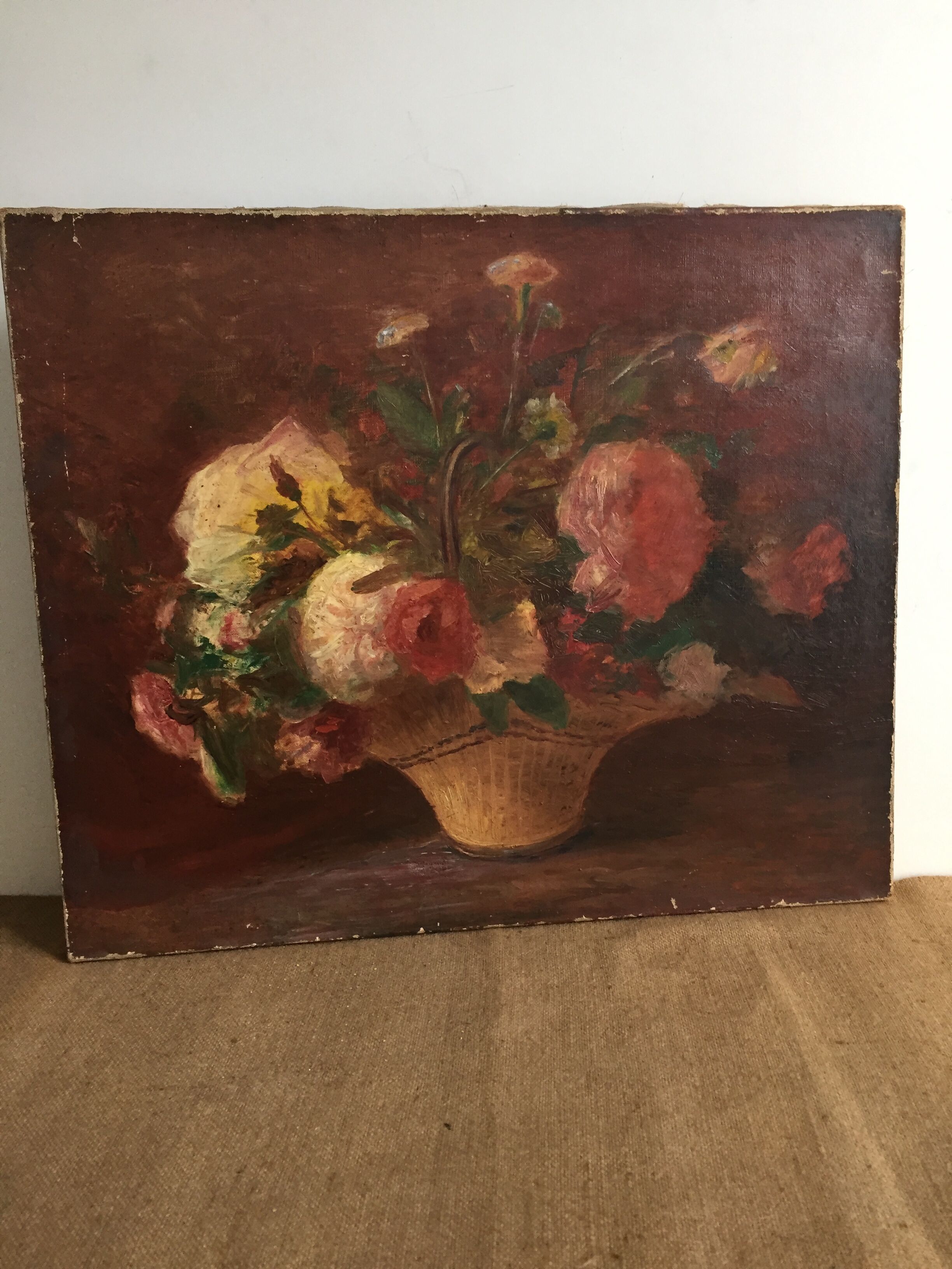 Huile sur toile, bouquet de fleurs
