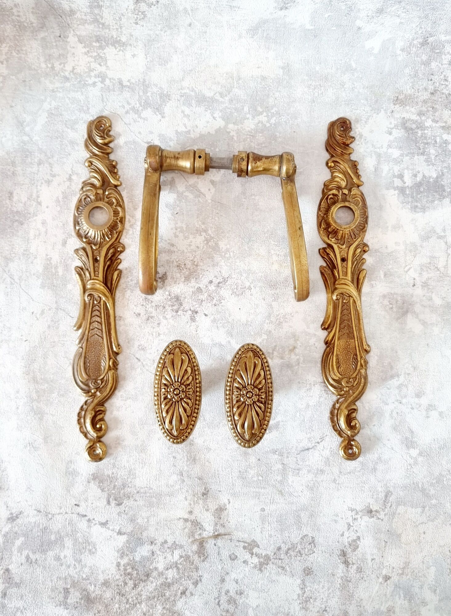 Door handle hardware and 2 French bronze furniture handles