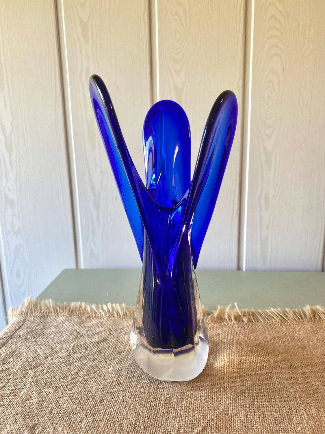 Murano style cobalt blue blown glass vase