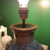 Pair of earthenware lamp feet birds and flowers