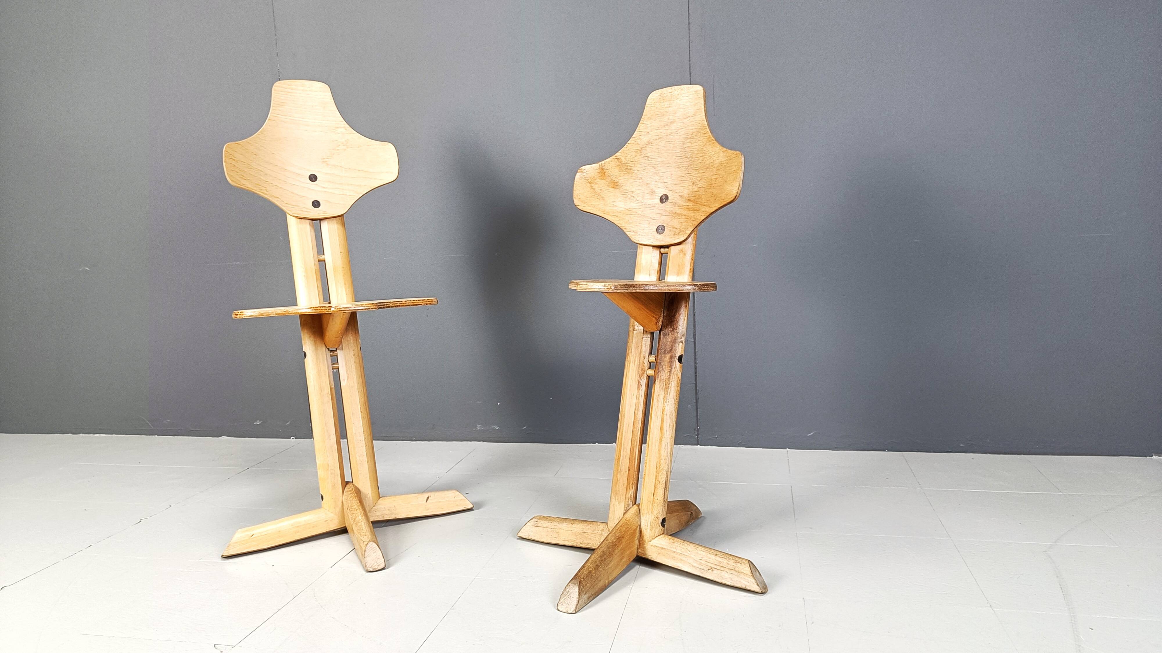 Pair of plywood ergonomical chairs by Rybo, 1970s