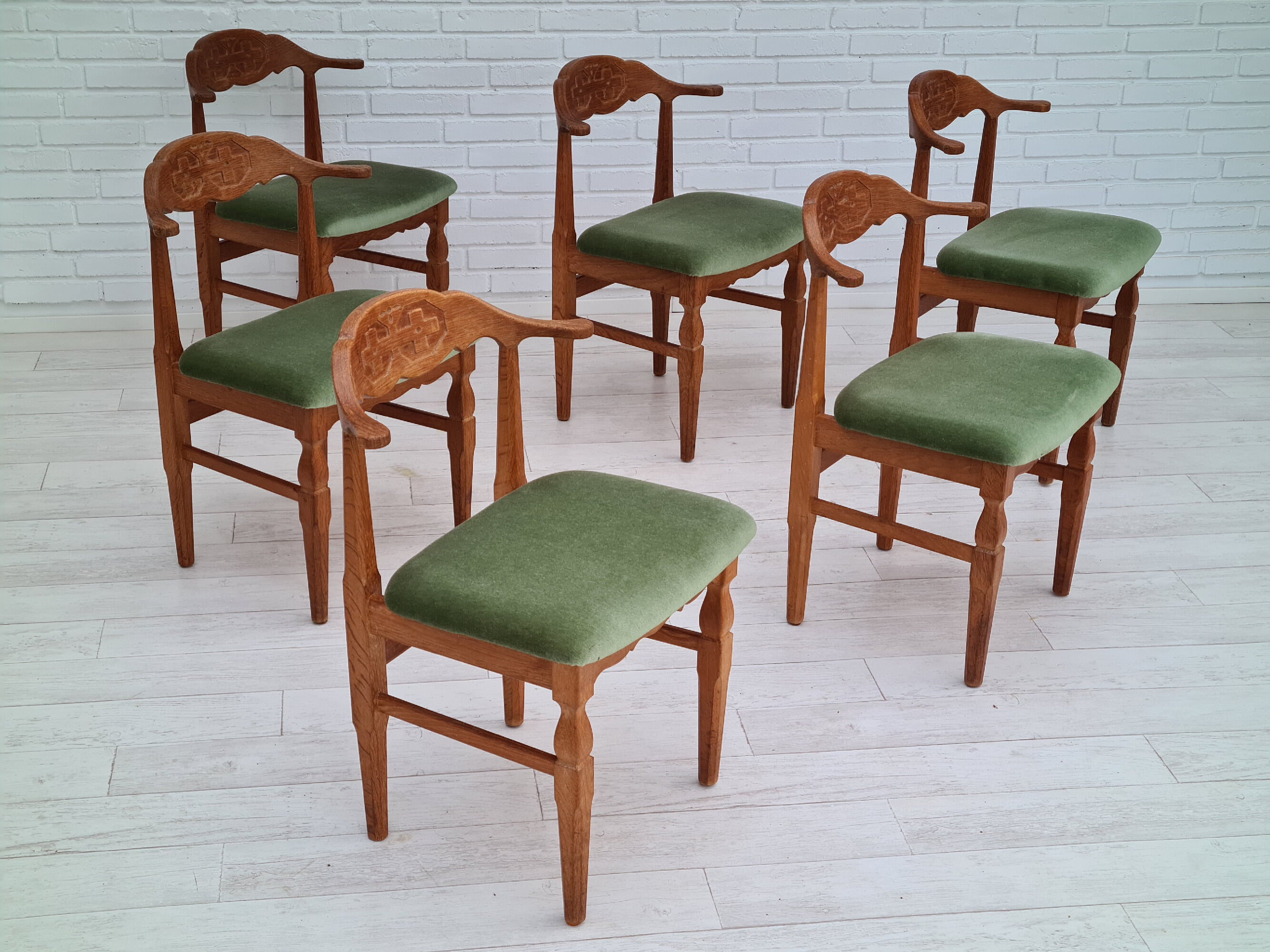 Danish design by Henning Kjærnulf, set of dining chairs, solid oak 70