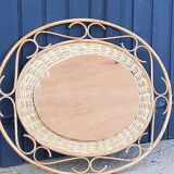 70s oval rattan mirror