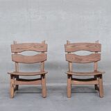 Brutalist mid-century low wooden lounge chair