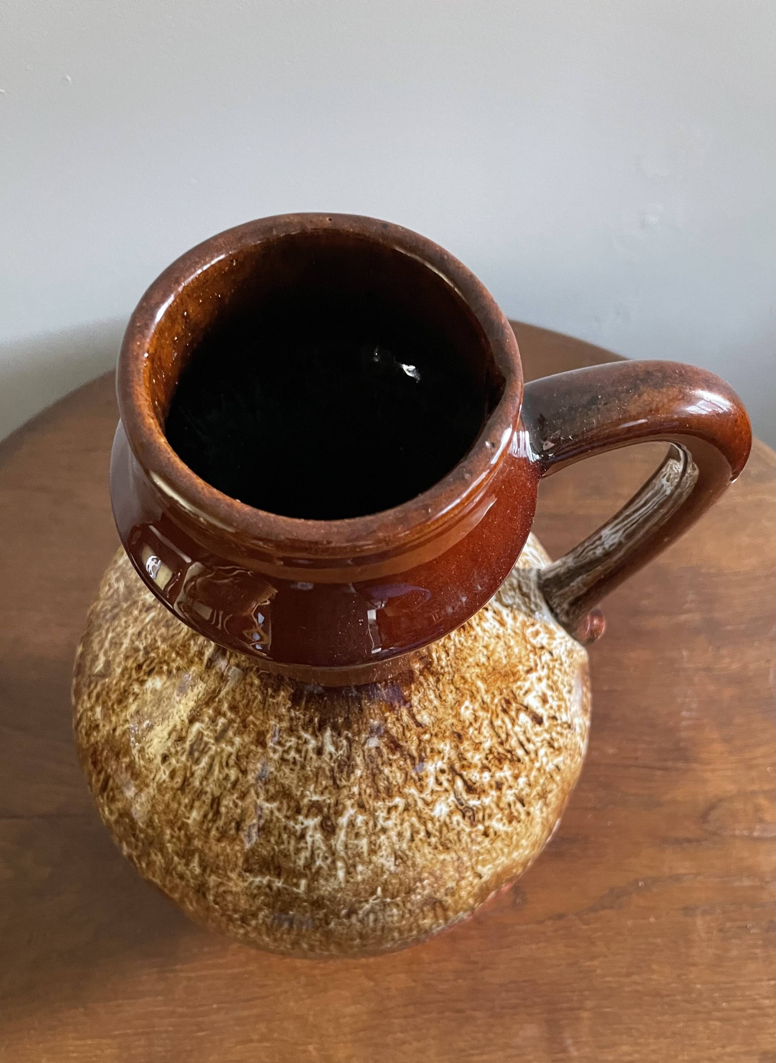 Bay Keramik red, brown and white fat lava handled vase West Germany