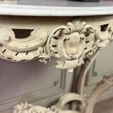 Console de style Louis XV patine beige, marbre de Carrare vers 1880