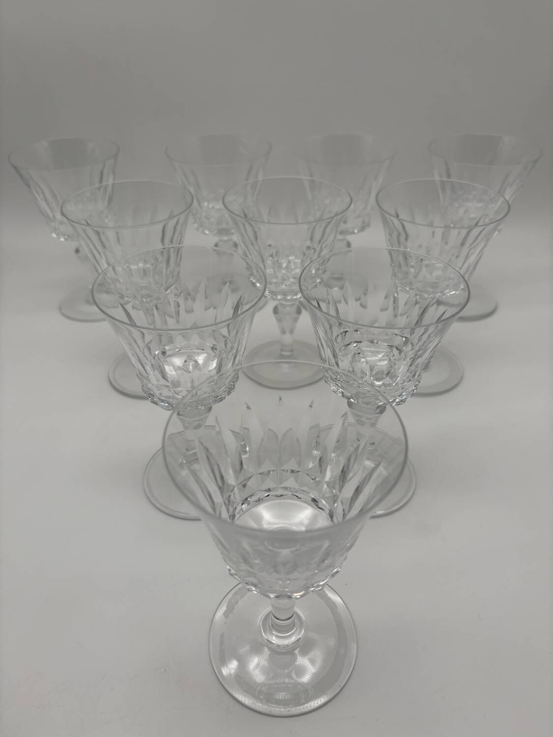 10 Baccarat Glasses, Model Picadilly, France, Crystal Stemmed Glasses