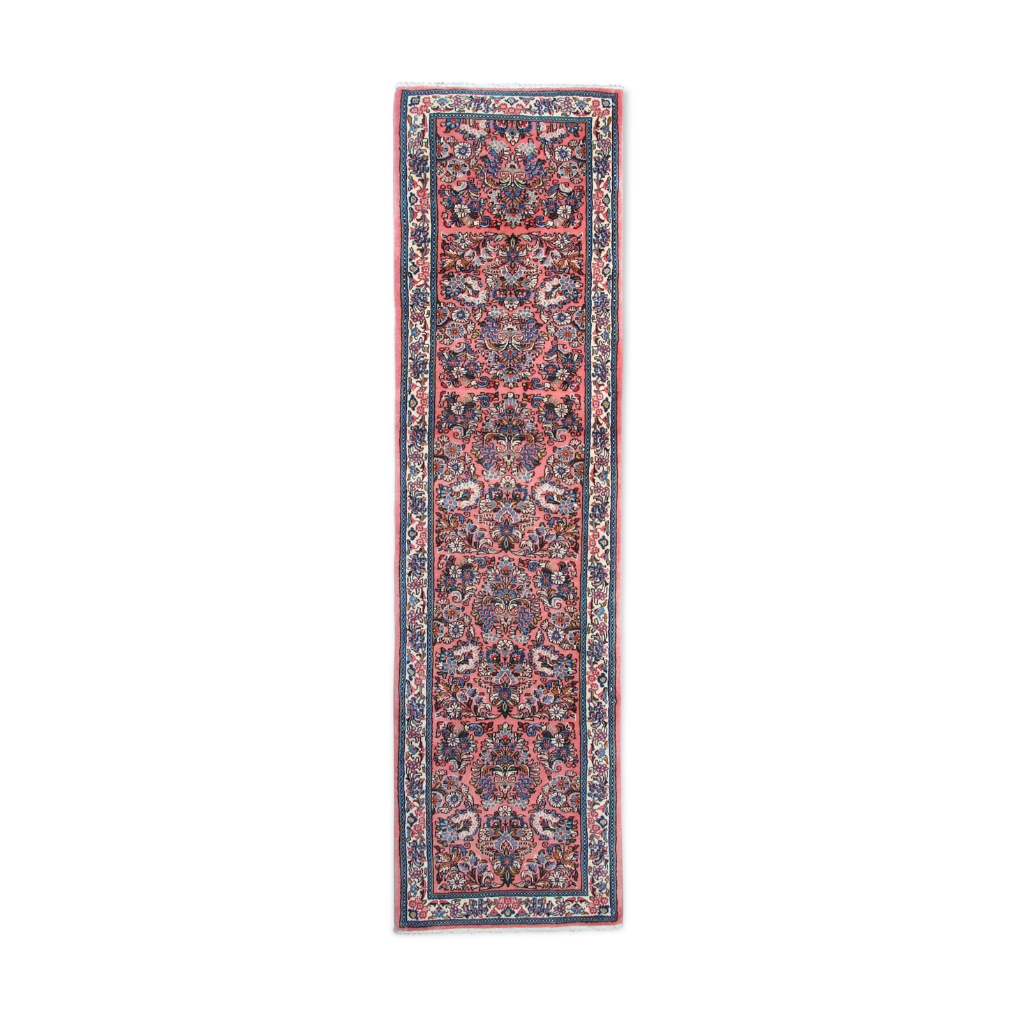 Pink vintage sarouk rug 85x295cm