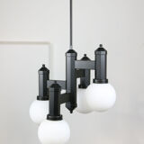 Vintage Geometric Black and Opaline Glass Ceiling Lamp