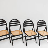 4 Vintage Wood Folding Chairs with Cane Seating