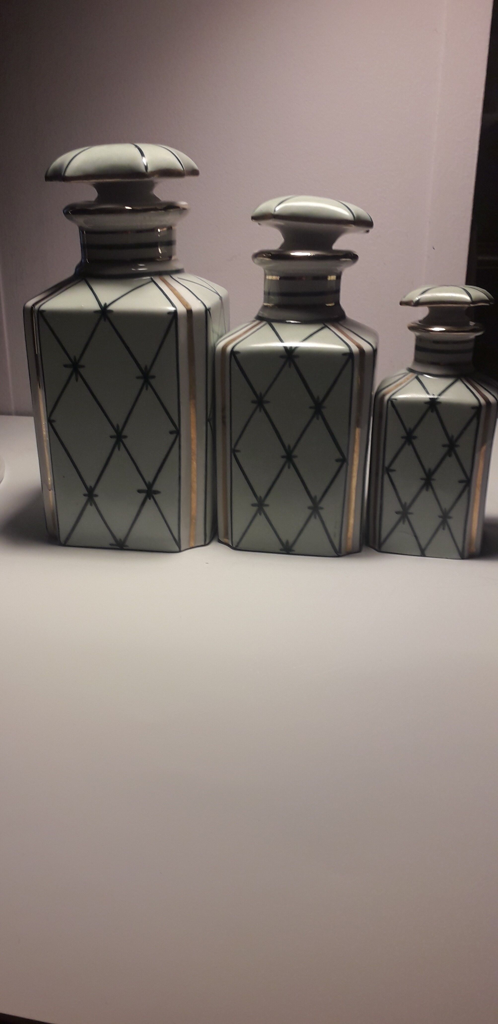 Set of 3 bottles in Limoges Art Deco porcelain
