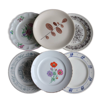 Set de 6 assiettes plates dépareillées fleurs vintages